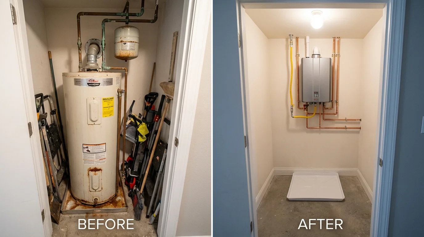 Tank water heater versus wall-mounted tankless unit comparison for Mount Shasta, CA homeowners