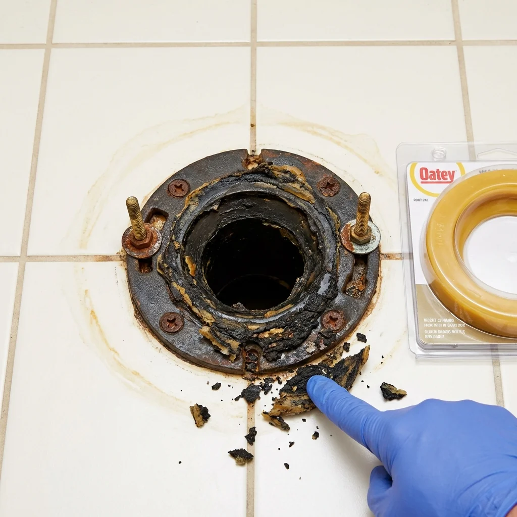 Failed wax ring showing water seepage at the base of a toilet in a Mount Shasta, CA home